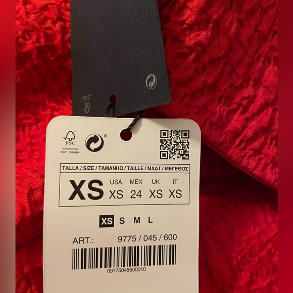 Zara Red Fit and Flare Dress Textured Fabric Size Extra Small - Picture 8 of 14